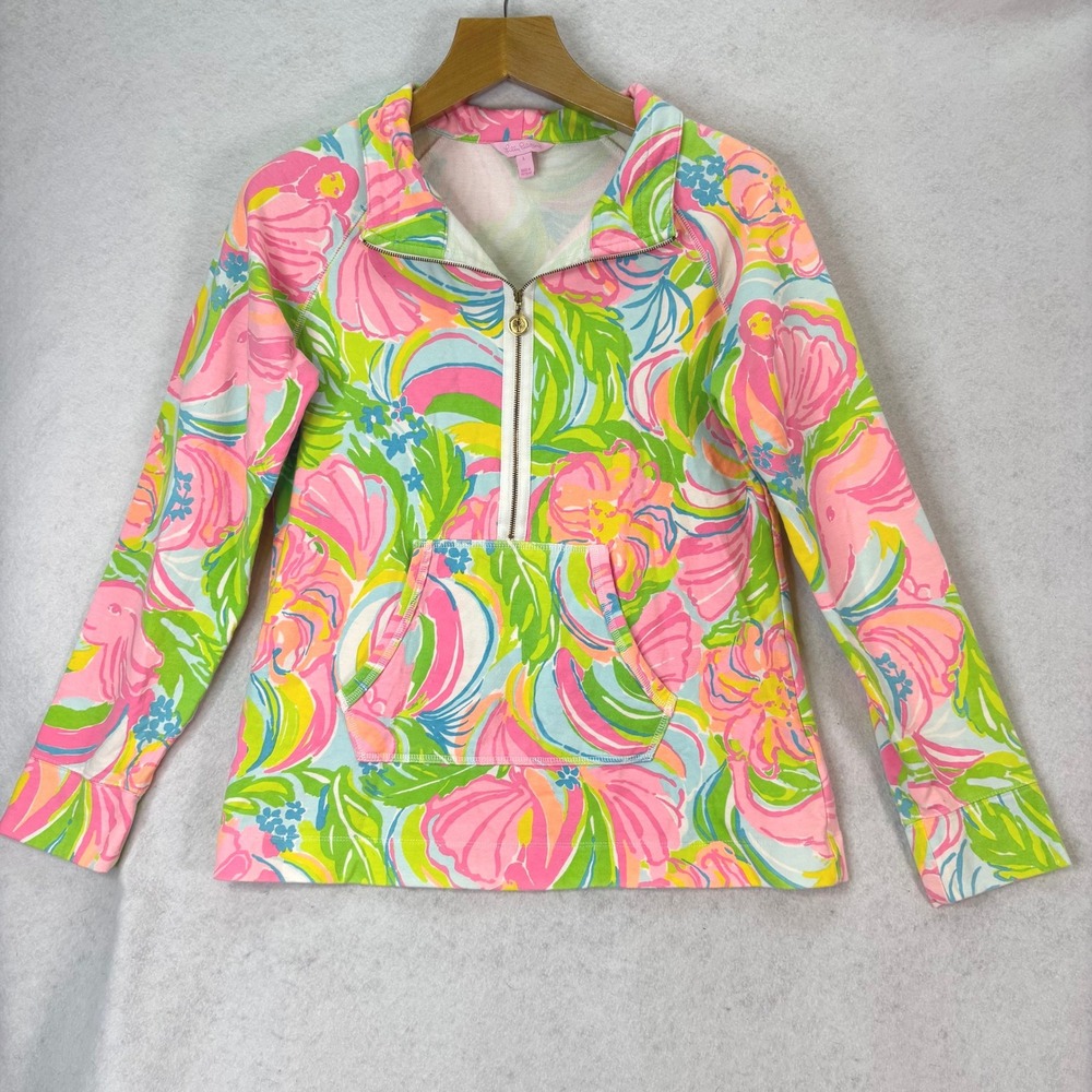 Lilly Pulitzer "So A Peeling" Skipper Quarter Zip Popover Women L Preppy Resort